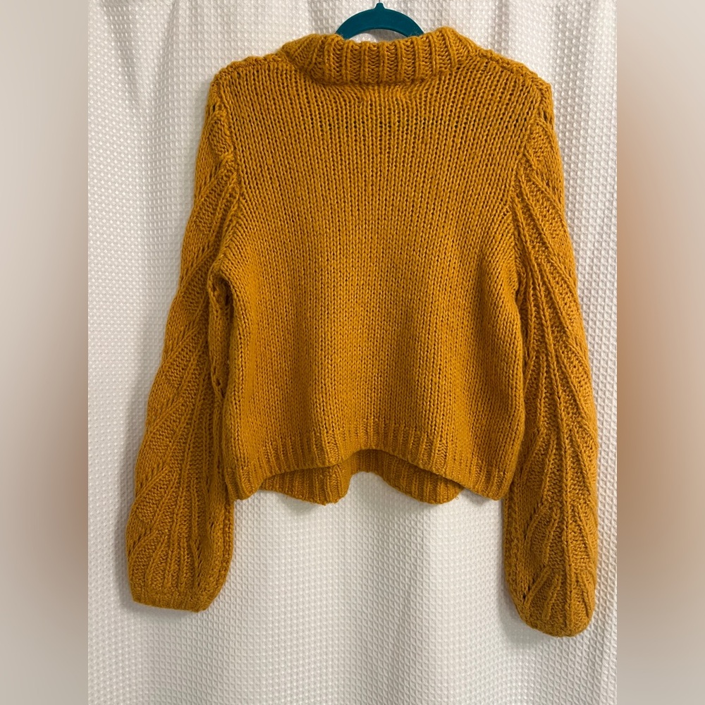 Urban Outfitters Mustard Yellow Chunky Knit Sweater Bubble Sleeve Pointelle Sm - Picture 5 of 10